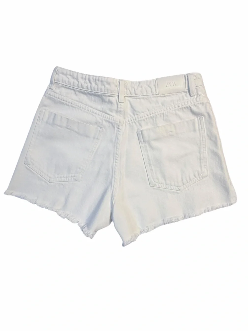 Zara White Frayed-Hem Denim Shorts